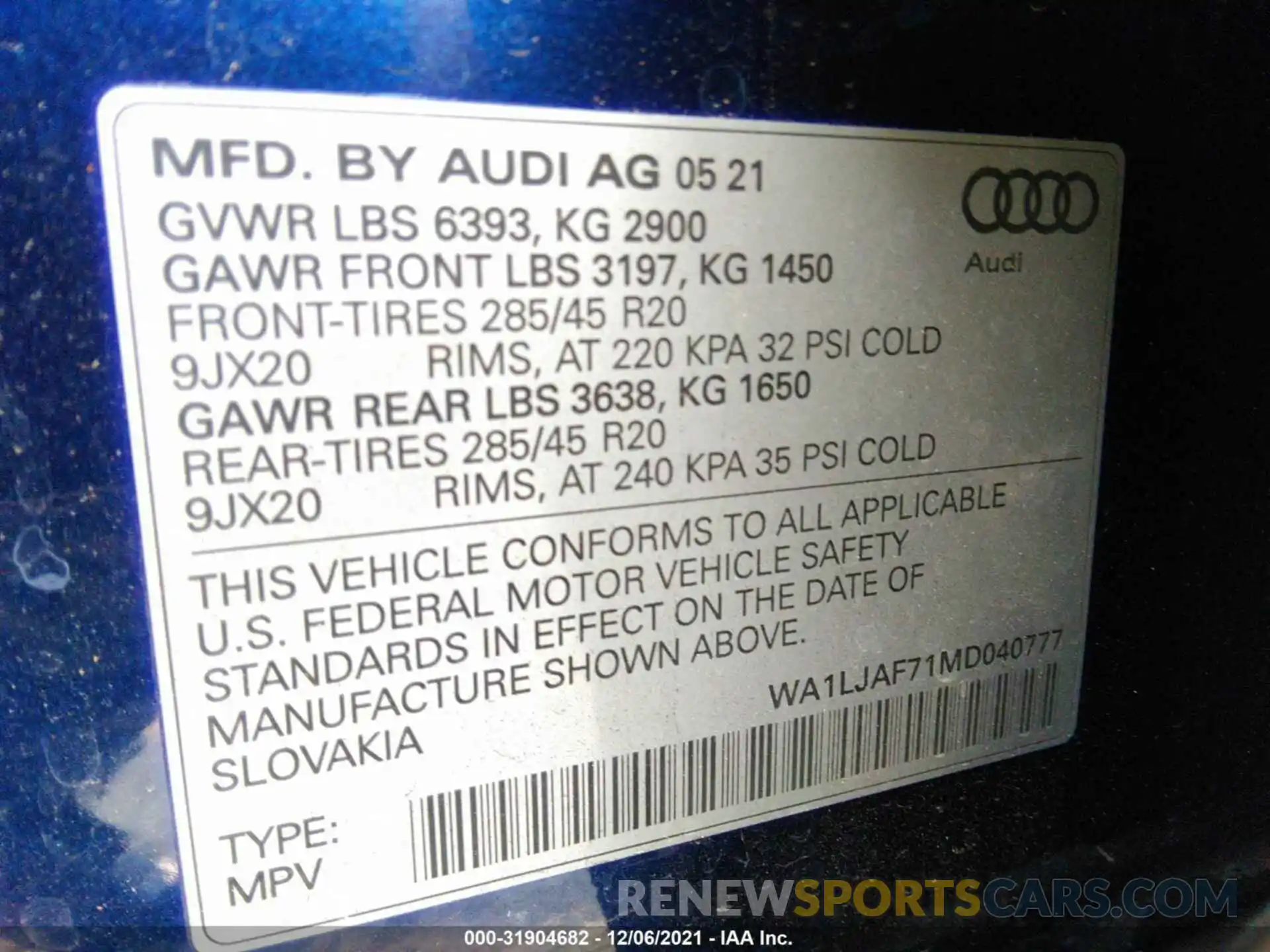 9 Фотография поврежденного автомобиля WA1LJAF71MD040777 AUDI Q7 2021