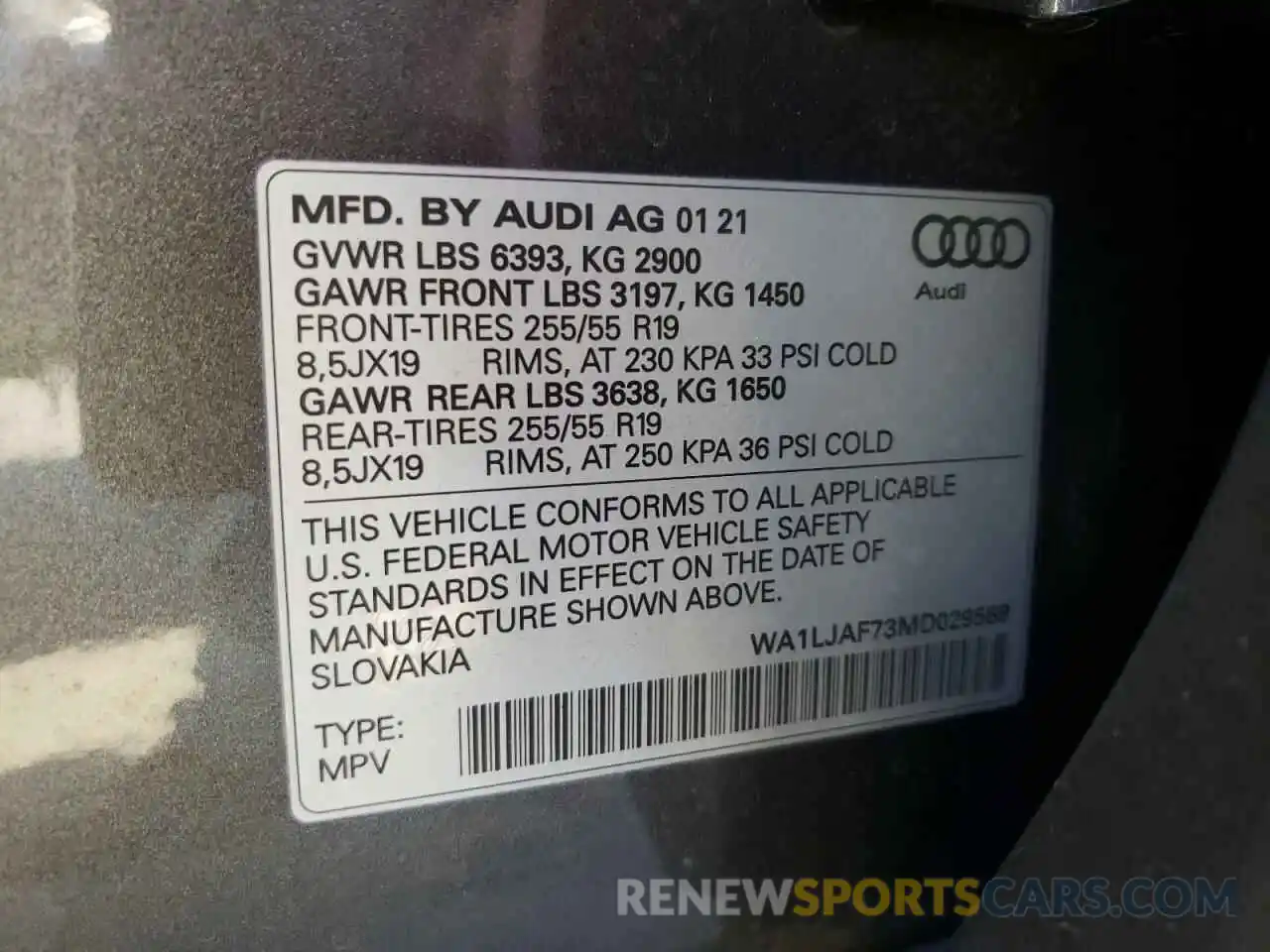 10 Фотография поврежденного автомобиля WA1LJAF73MD029568 AUDI Q7 2021