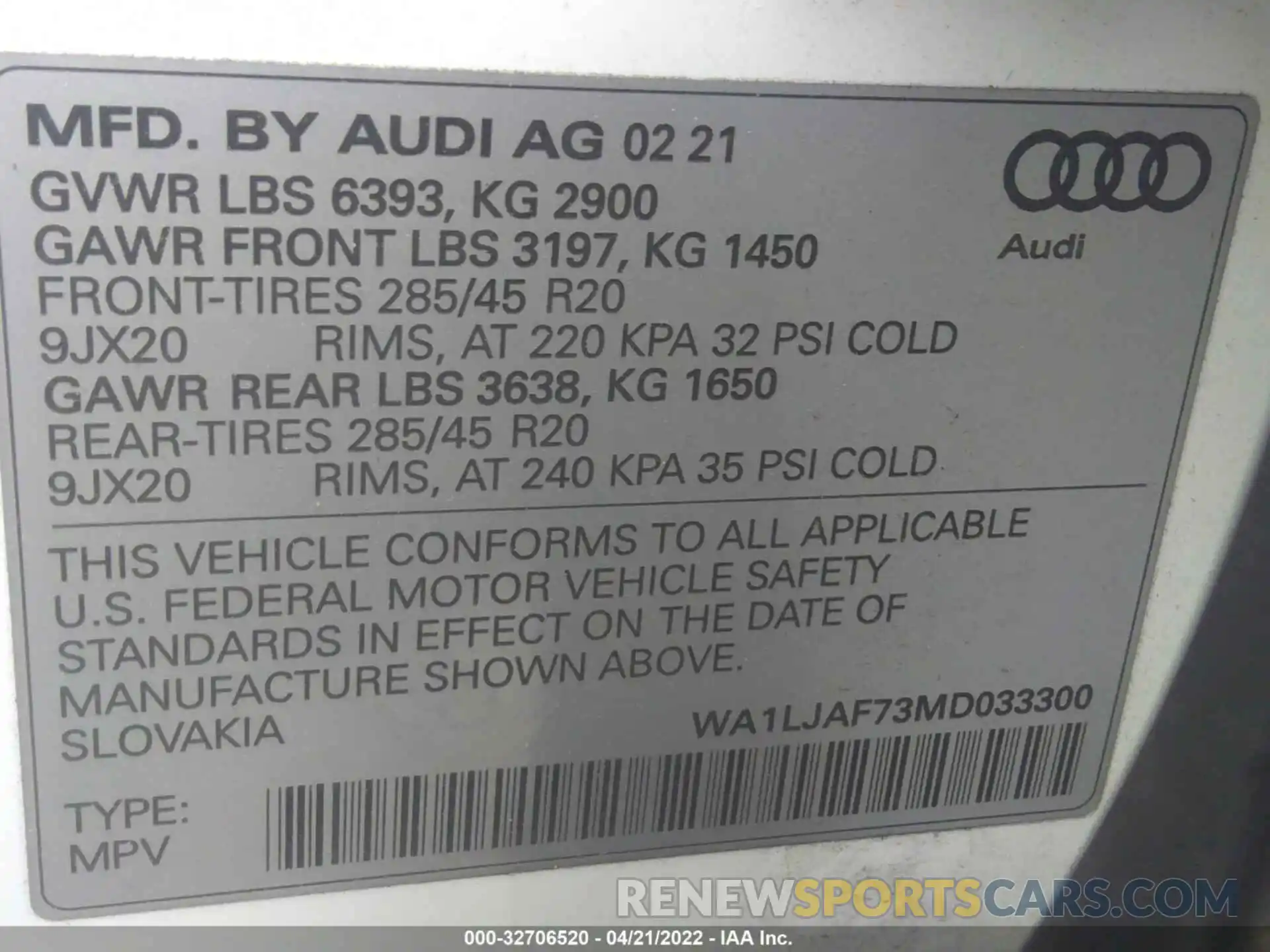 9 Фотография поврежденного автомобиля WA1LJAF73MD033300 AUDI Q7 2021