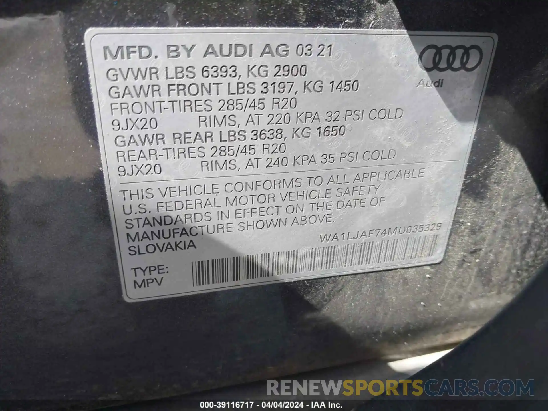 9 Photograph of a damaged car WA1LJAF74MD035329 AUDI Q7 2021