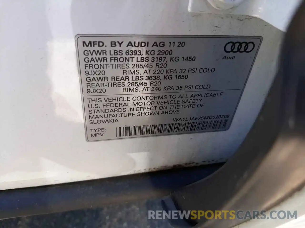 10 Photograph of a damaged car WA1LJAF75MD020208 AUDI Q7 2021