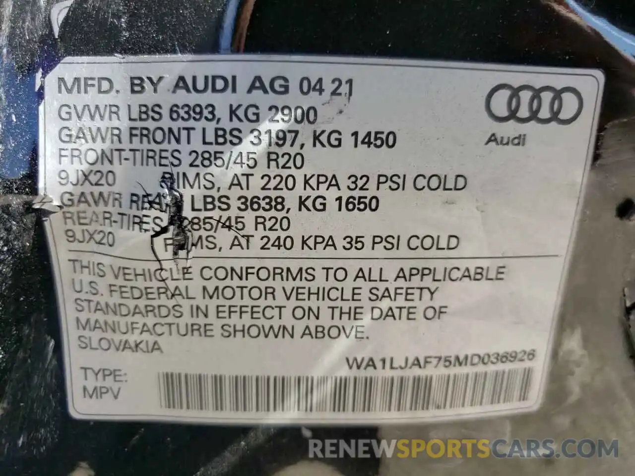 10 Фотография поврежденного автомобиля WA1LJAF75MD036926 AUDI Q7 2021