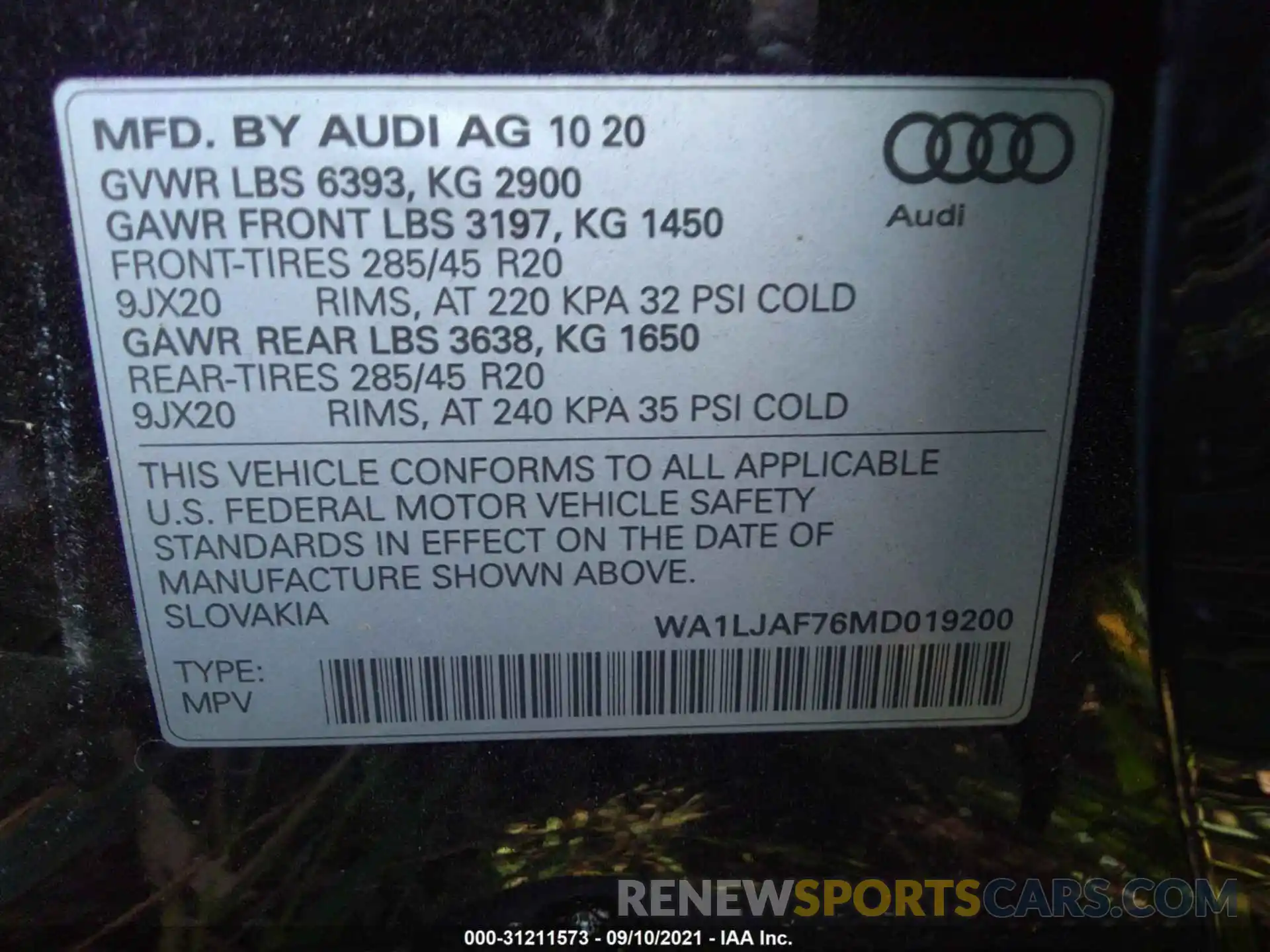 9 Фотография поврежденного автомобиля WA1LJAF76MD019200 AUDI Q7 2021