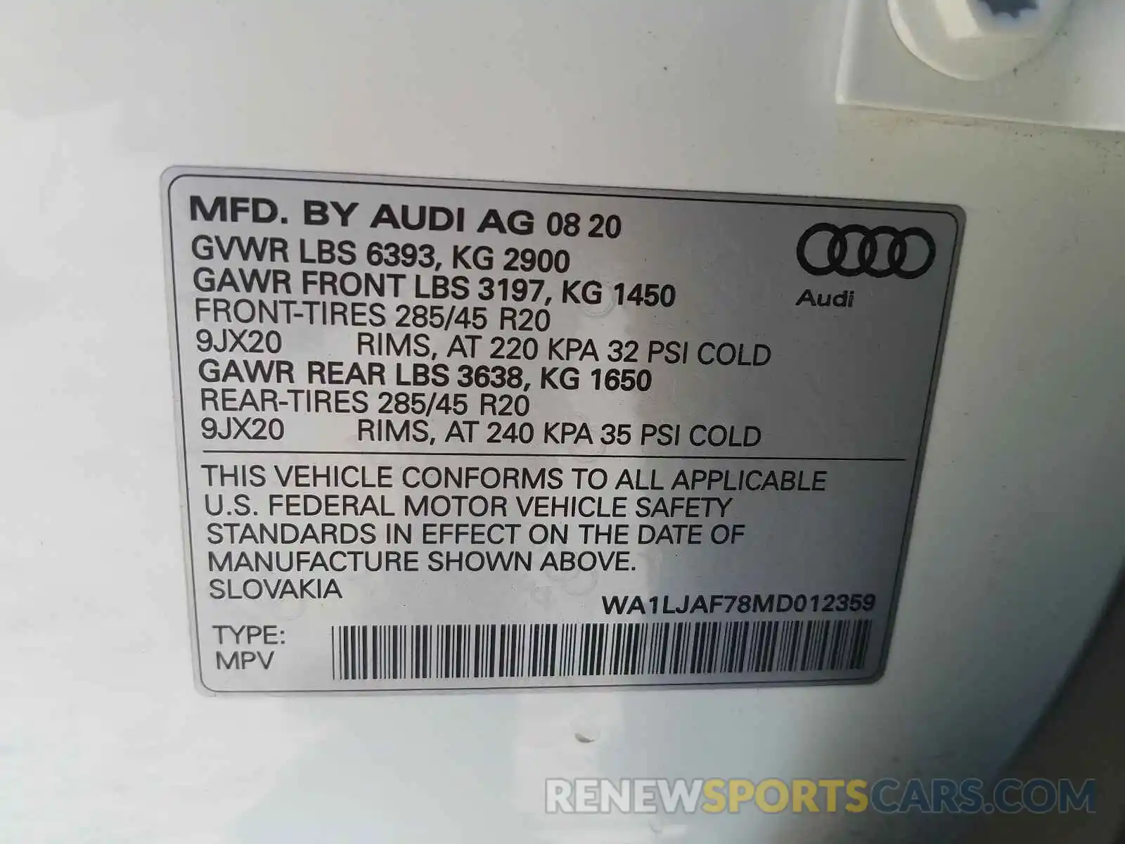 10 Фотография поврежденного автомобиля WA1LJAF78MD012359 AUDI Q7 2021