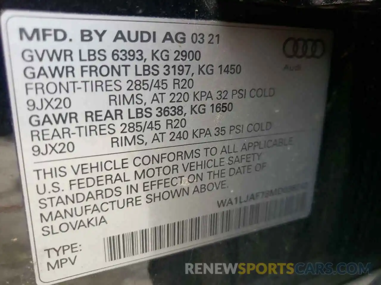 10 Photograph of a damaged car WA1LJAF78MD036242 AUDI Q7 2021