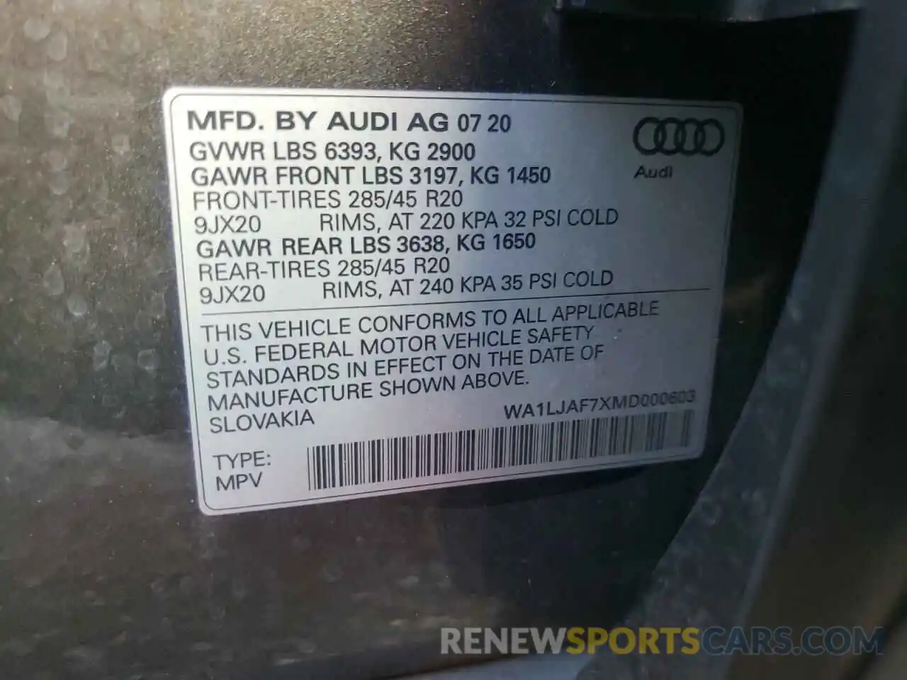 10 Photograph of a damaged car WA1LJAF7XMD000603 AUDI Q7 2021