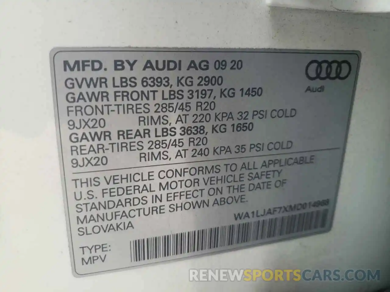 10 Фотография поврежденного автомобиля WA1LJAF7XMD014968 AUDI Q7 2021