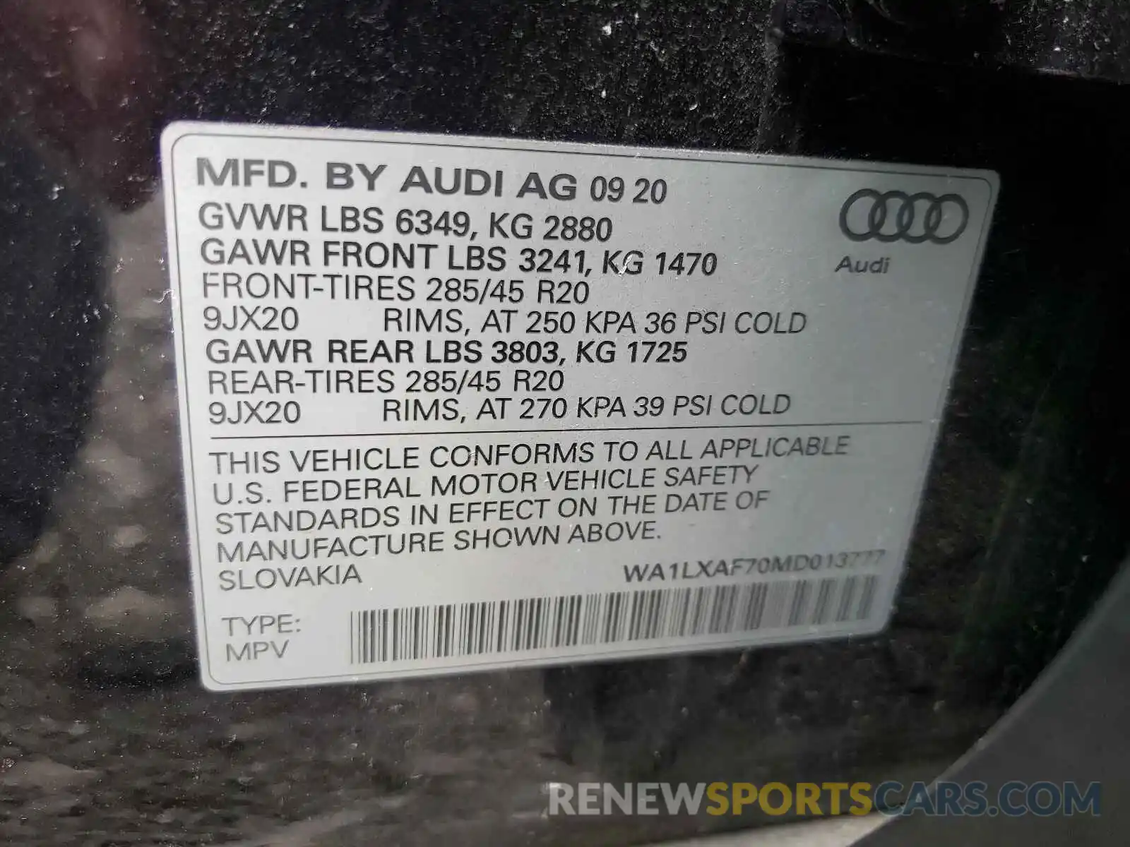 10 Photograph of a damaged car WA1LXAF70MD013777 AUDI Q7 2021