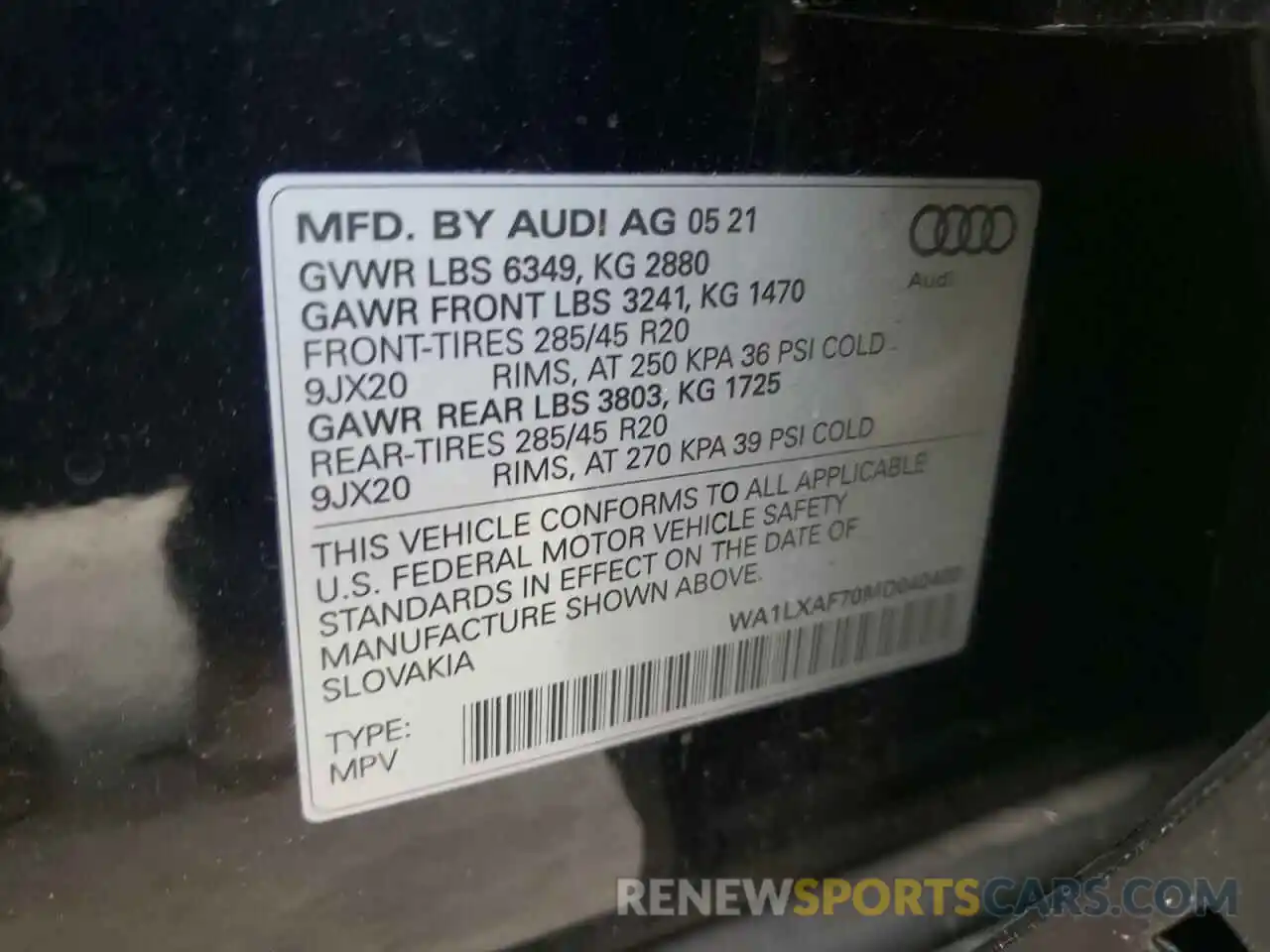 10 Photograph of a damaged car WA1LXAF70MD040400 AUDI Q7 2021