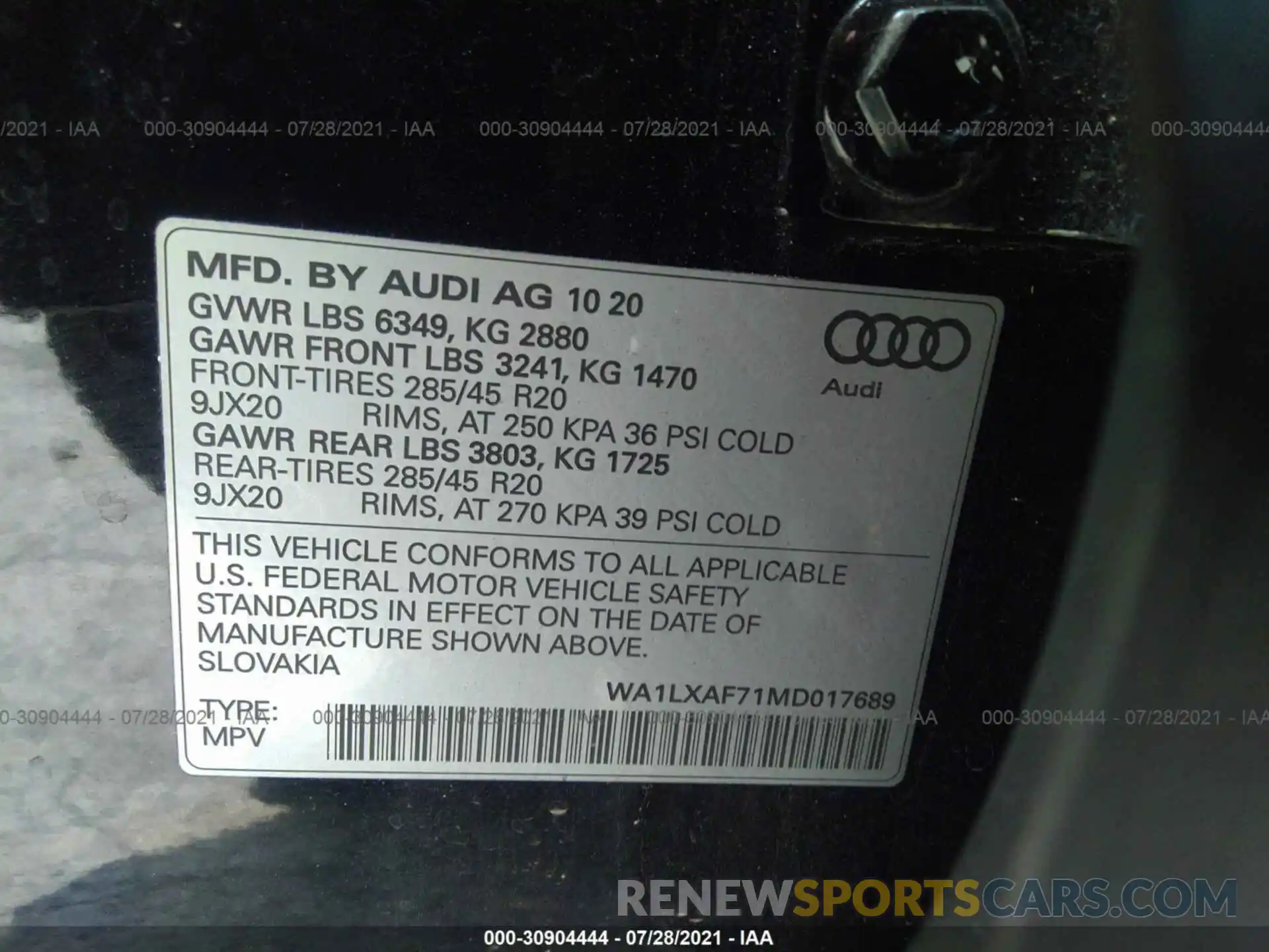 9 Фотография поврежденного автомобиля WA1LXAF71MD017689 AUDI Q7 2021