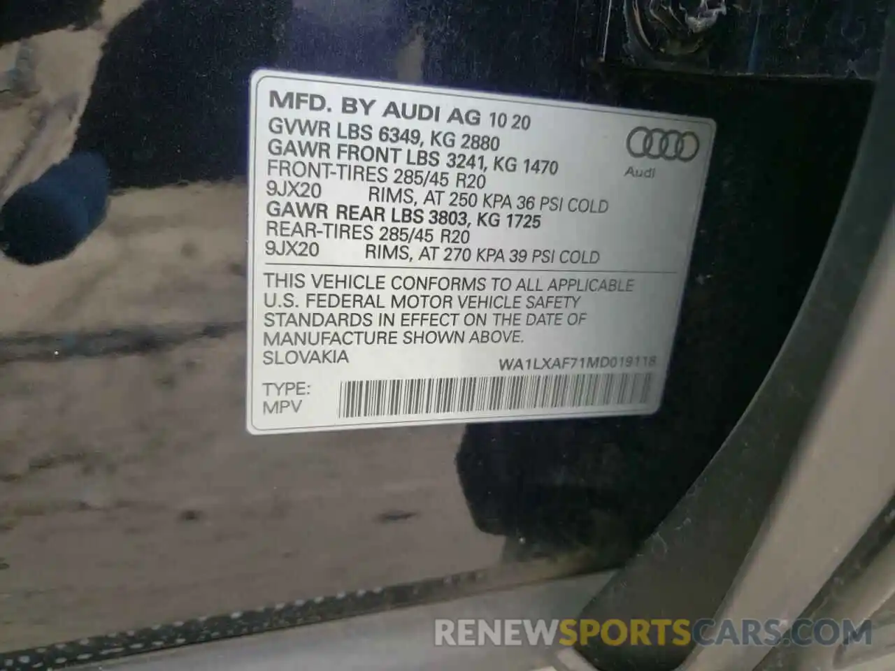 10 Photograph of a damaged car WA1LXAF71MD019118 AUDI Q7 2021