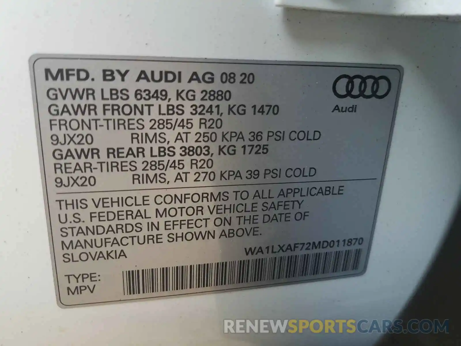 10 Фотография поврежденного автомобиля WA1LXAF72MD011870 AUDI Q7 2021