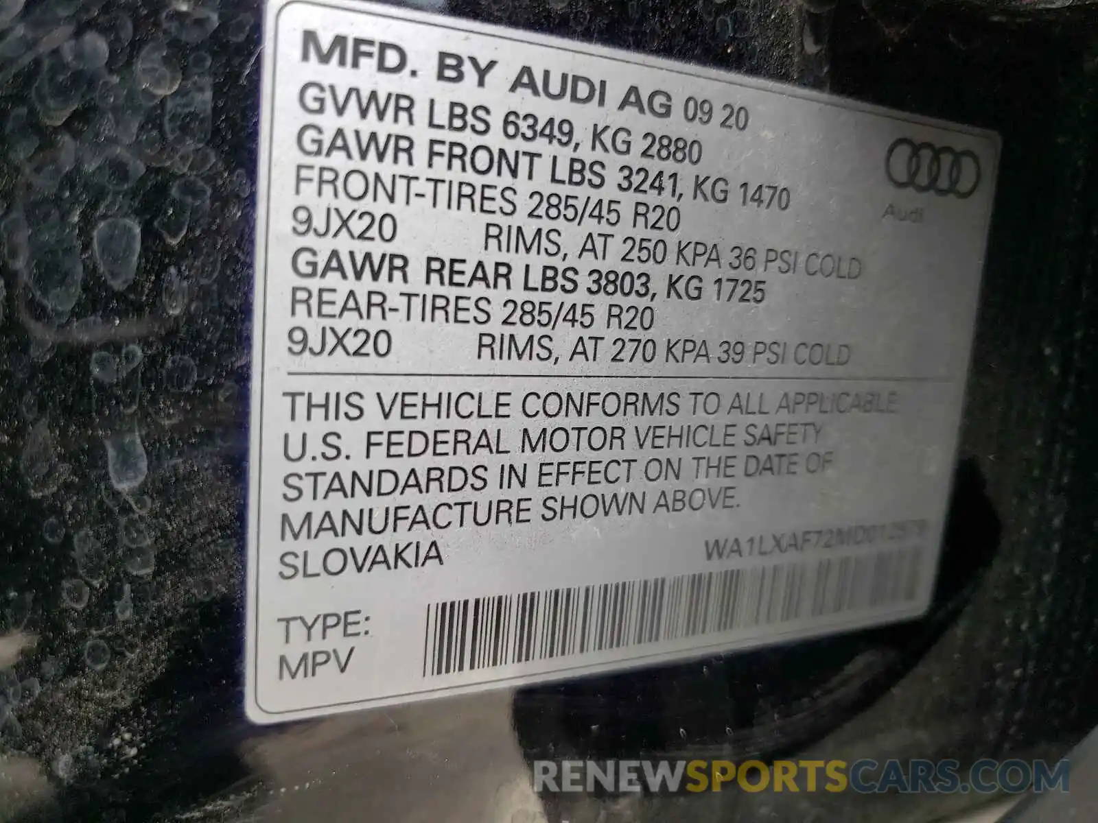 10 Photograph of a damaged car WA1LXAF72MD012579 AUDI Q7 2021