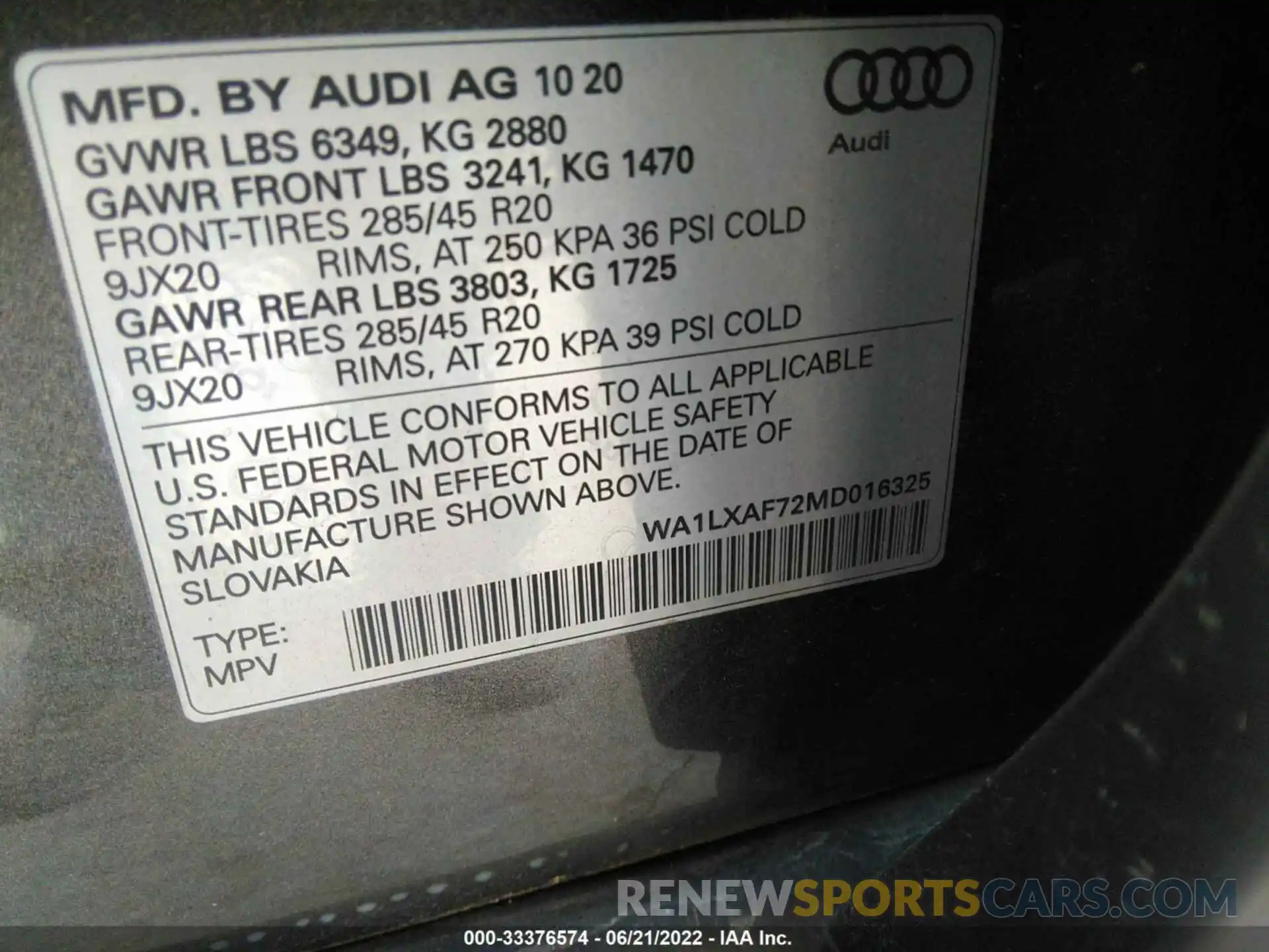 9 Фотография поврежденного автомобиля WA1LXAF72MD016325 AUDI Q7 2021