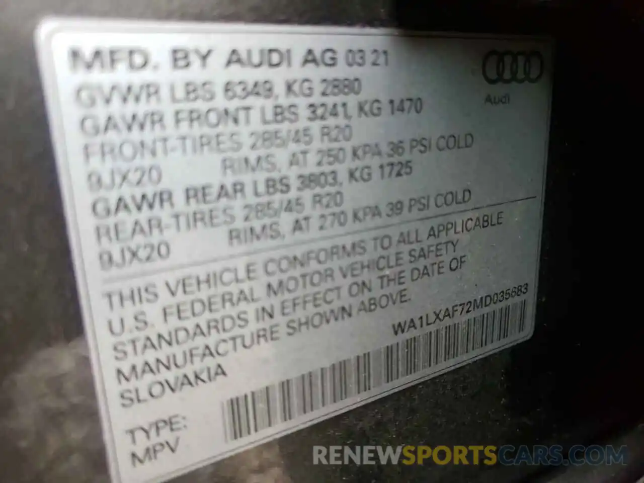 10 Photograph of a damaged car WA1LXAF72MD035683 AUDI Q7 2021