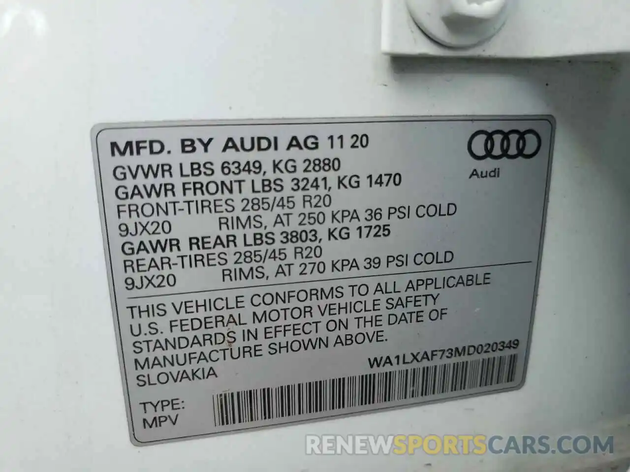 10 Photograph of a damaged car WA1LXAF73MD020349 AUDI Q7 2021