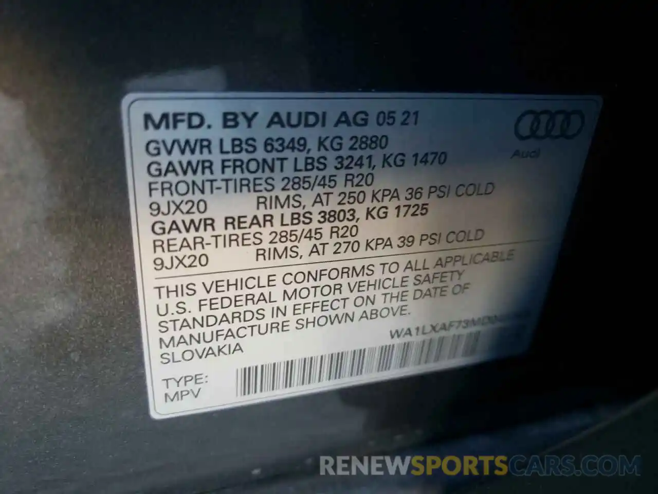 10 Photograph of a damaged car WA1LXAF73MD040343 AUDI Q7 2021