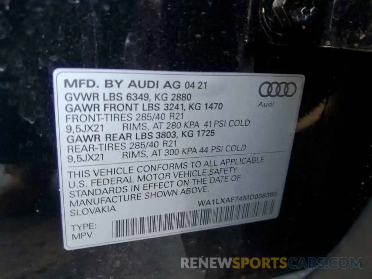 10 Photograph of a damaged car WA1LXAF74MD038360 AUDI Q7 2021