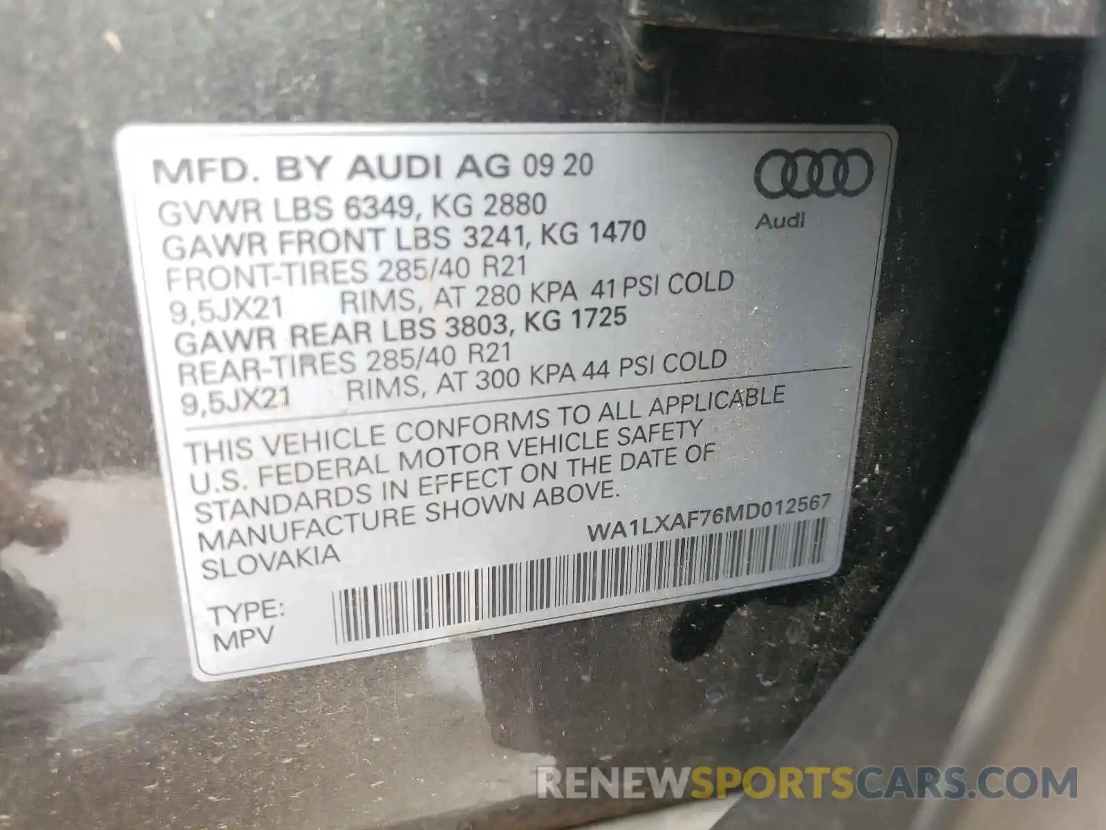 10 Photograph of a damaged car WA1LXAF76MD012567 AUDI Q7 2021