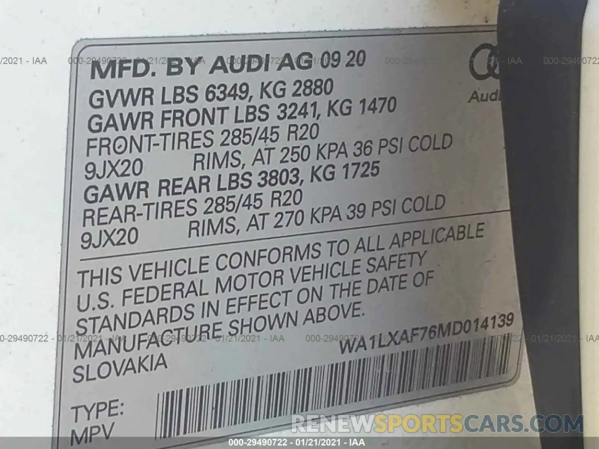 9 Фотография поврежденного автомобиля WA1LXAF76MD014139 AUDI Q7 2021