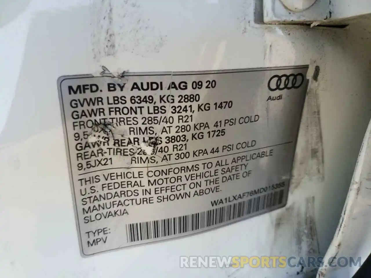 10 Photograph of a damaged car WA1LXAF76MD015355 AUDI Q7 2021