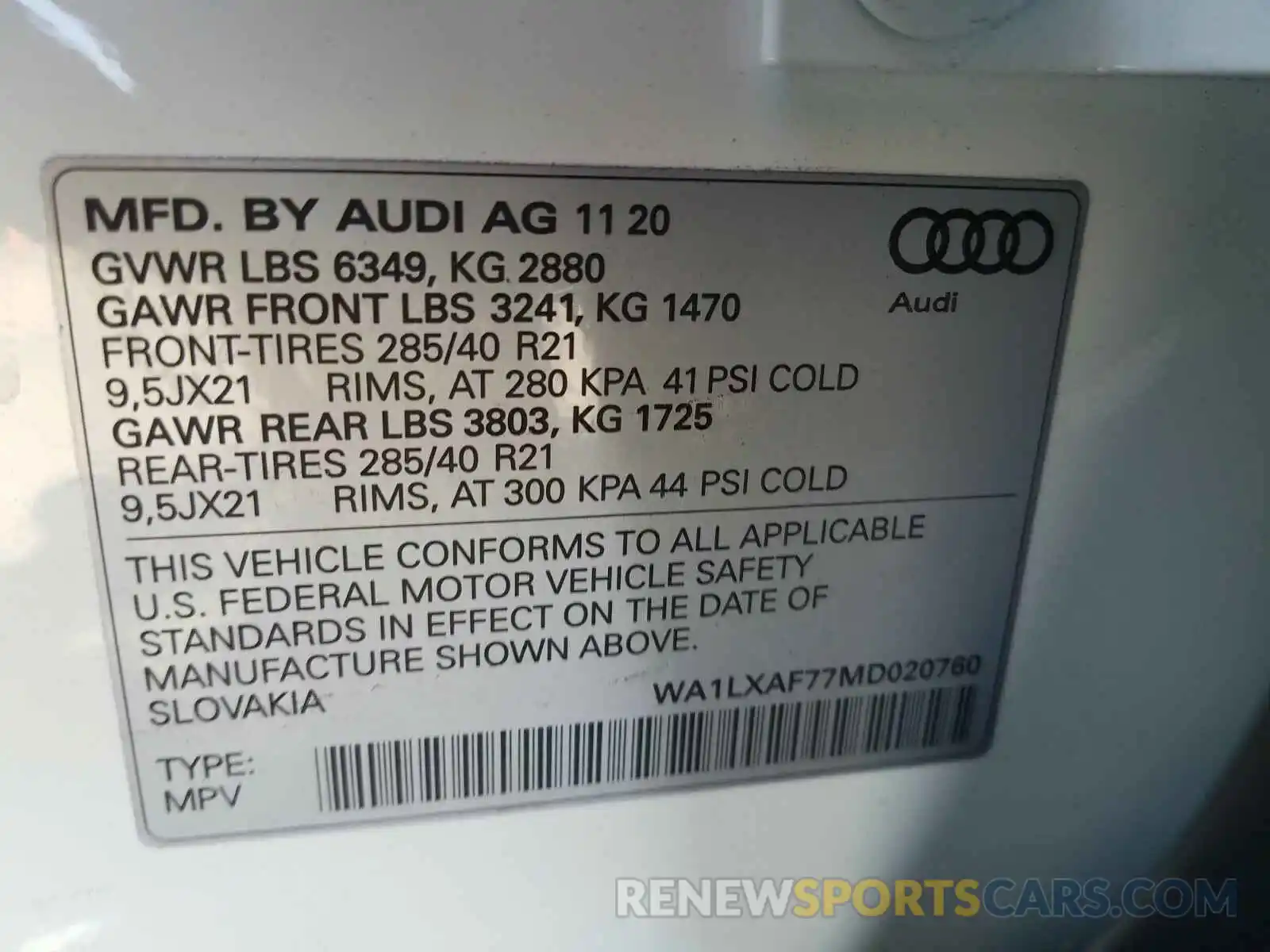 10 Photograph of a damaged car WA1LXAF77MD020760 AUDI Q7 2021