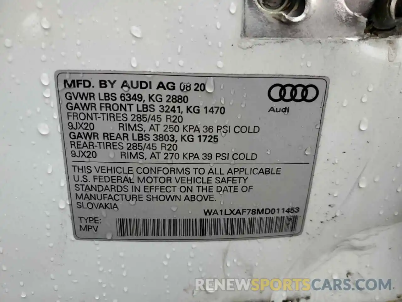 10 Photograph of a damaged car WA1LXAF78MD011453 AUDI Q7 2021