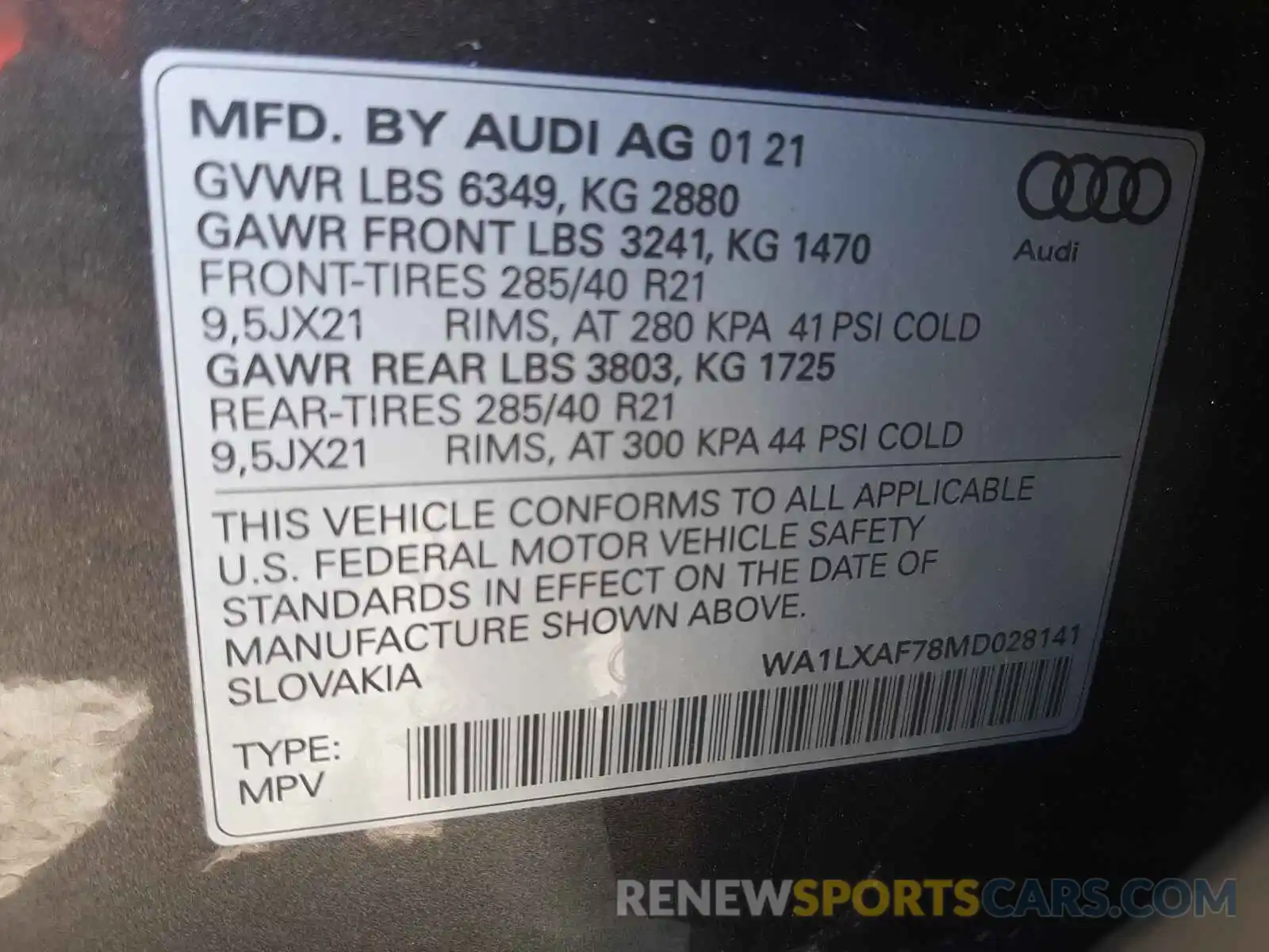 10 Photograph of a damaged car WA1LXAF78MD028141 AUDI Q7 2021