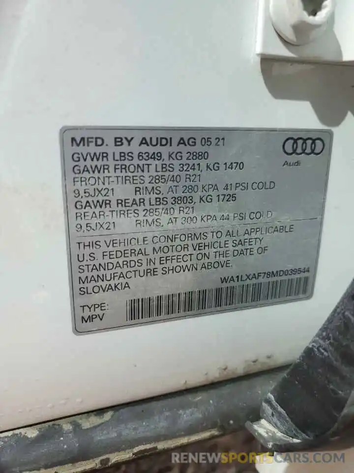 10 Photograph of a damaged car WA1LXAF78MD039544 AUDI Q7 2021