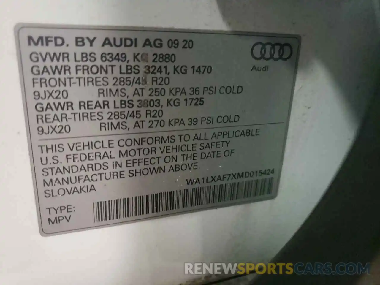 10 Фотография поврежденного автомобиля WA1LXAF7XMD015424 AUDI Q7 2021