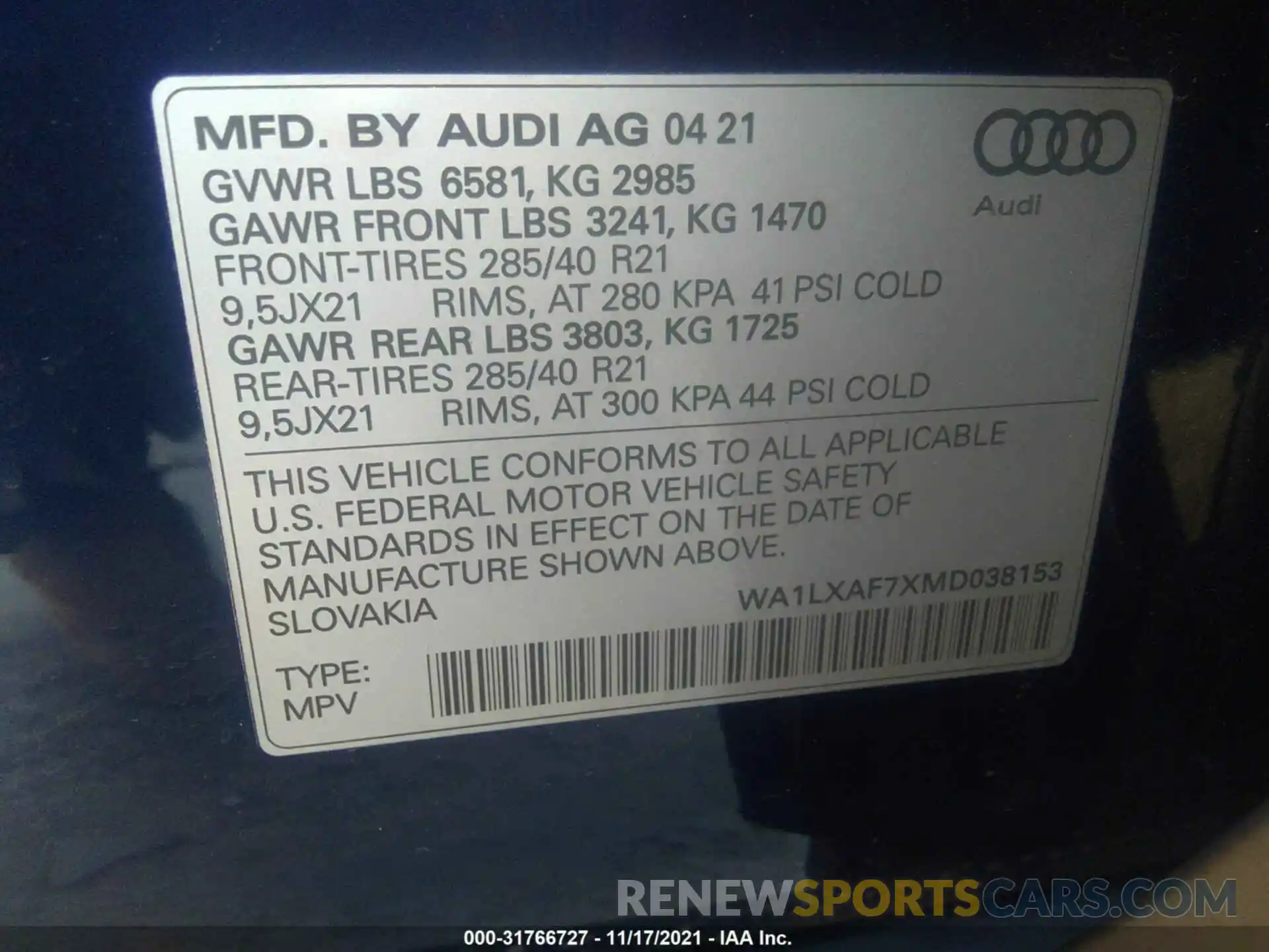 9 Фотография поврежденного автомобиля WA1LXAF7XMD038153 AUDI Q7 2021