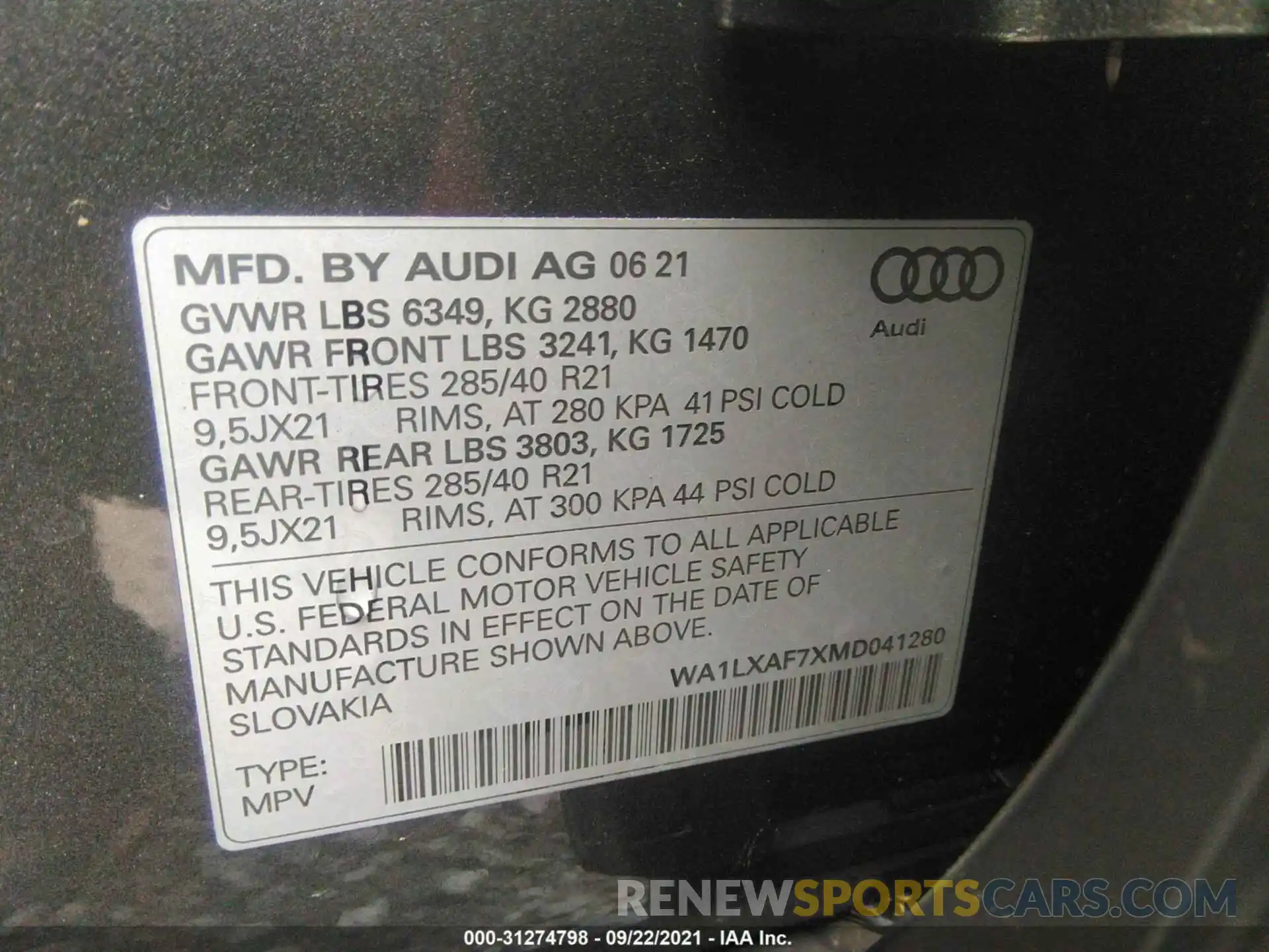 9 Фотография поврежденного автомобиля WA1LXAF7XMD041280 AUDI Q7 2021