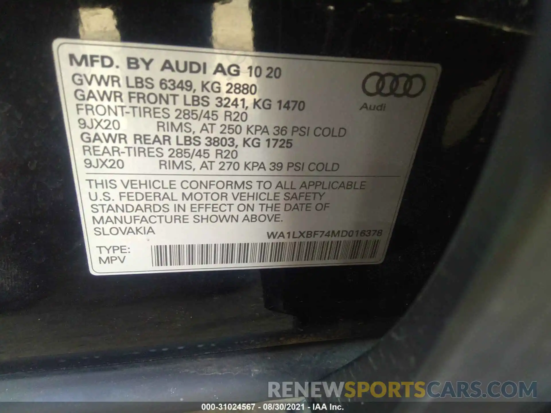 9 Фотография поврежденного автомобиля WA1LXBF74MD016378 AUDI Q7 2021