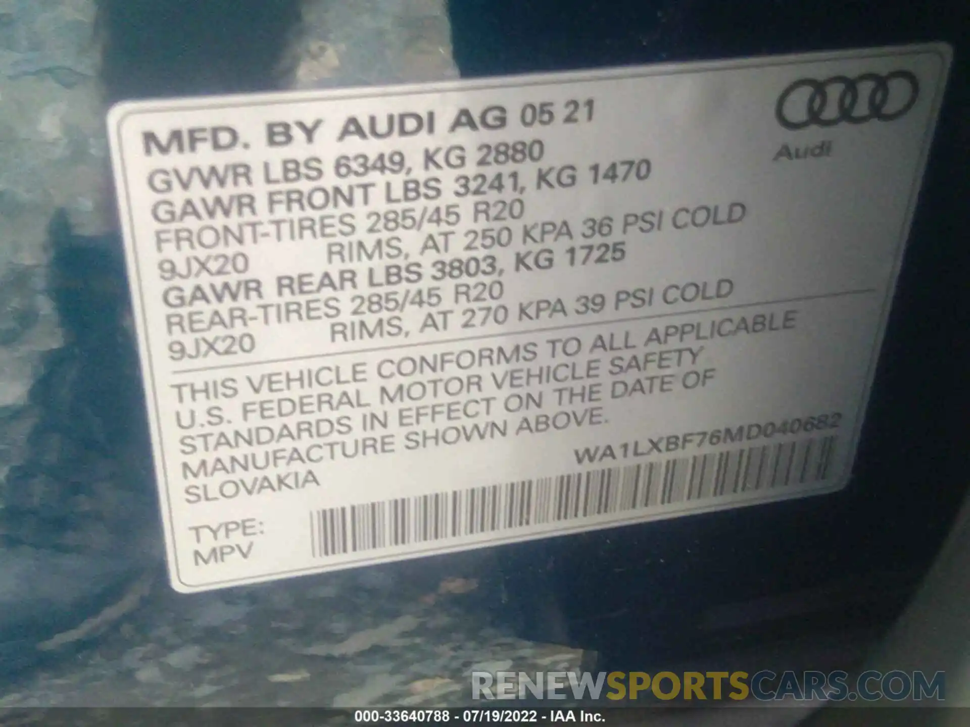 9 Фотография поврежденного автомобиля WA1LXBF76MD040682 AUDI Q7 2021