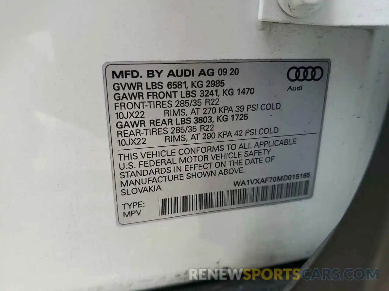 10 Photograph of a damaged car WA1VXAF70MD015165 AUDI Q7 2021