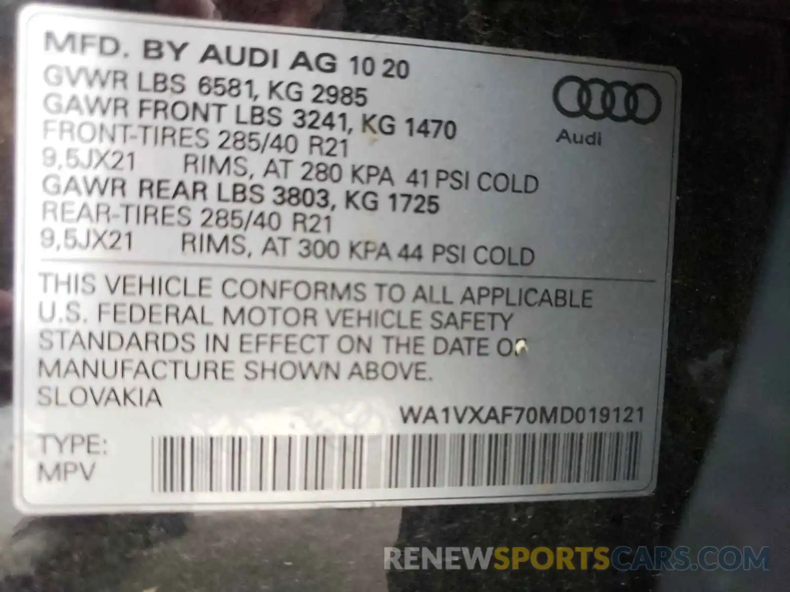 10 Photograph of a damaged car WA1VXAF70MD019121 AUDI Q7 2021