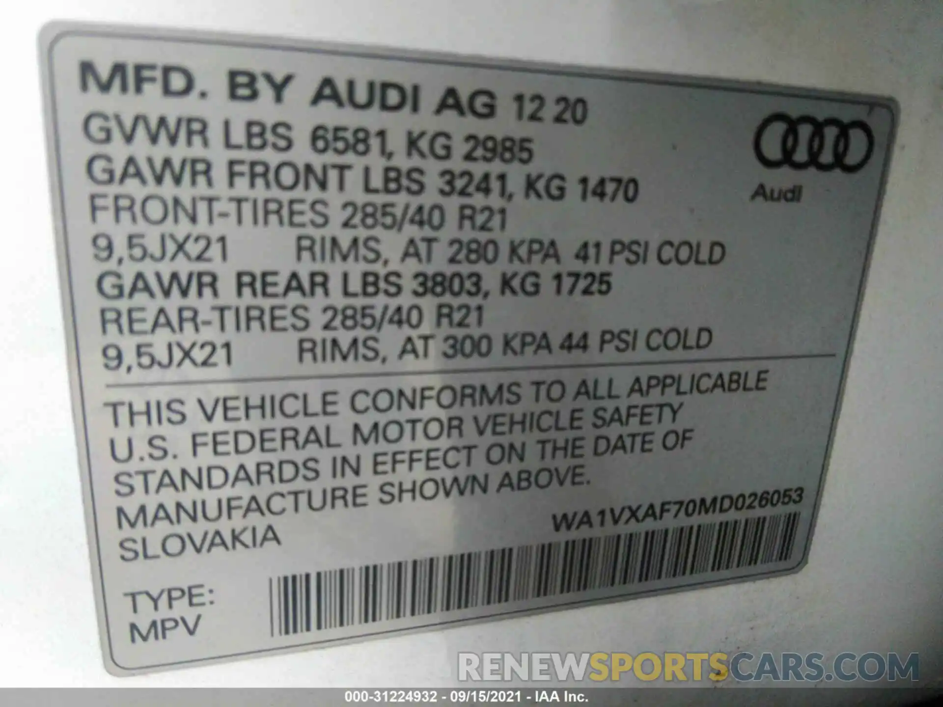 9 Фотография поврежденного автомобиля WA1VXAF70MD026053 AUDI Q7 2021