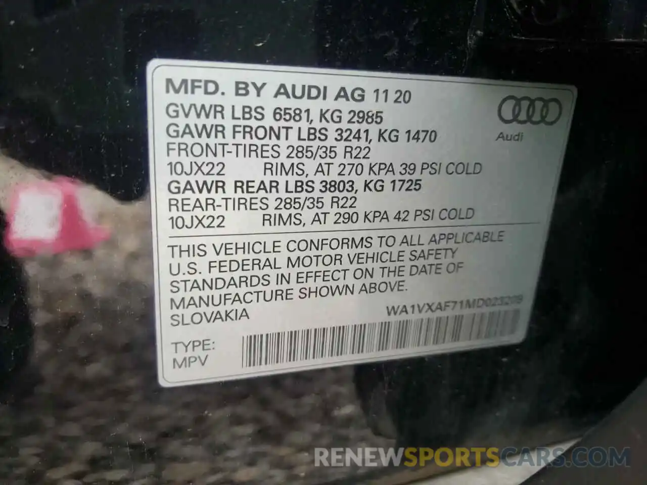 10 Photograph of a damaged car WA1VXAF71MD023209 AUDI Q7 2021