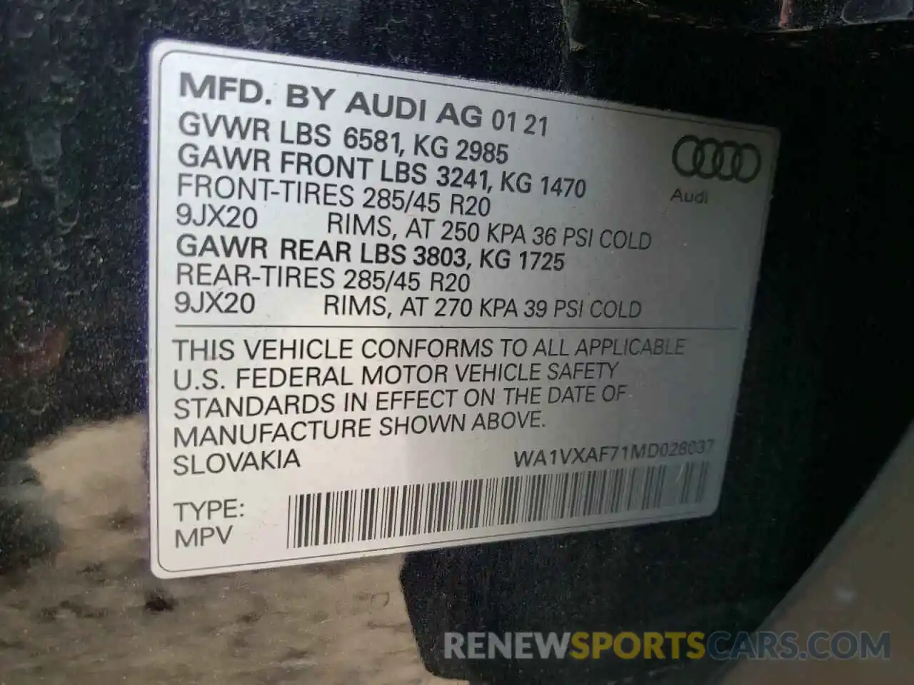 10 Фотография поврежденного автомобиля WA1VXAF71MD028037 AUDI Q7 2021