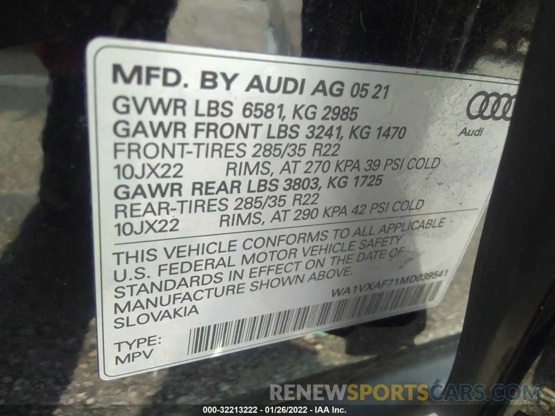 9 Фотография поврежденного автомобиля WA1VXAF71MD039541 AUDI Q7 2021