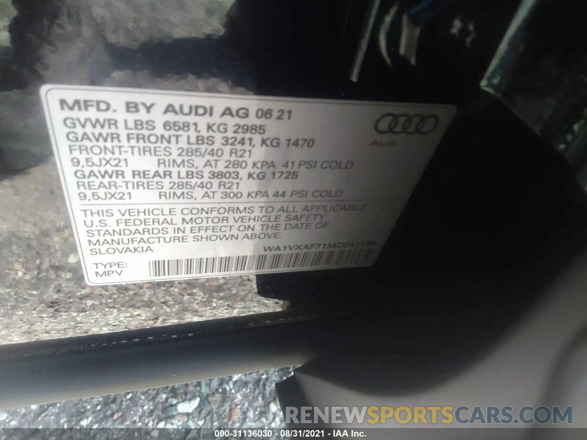 9 Фотография поврежденного автомобиля WA1VXAF71MD041189 AUDI Q7 2021