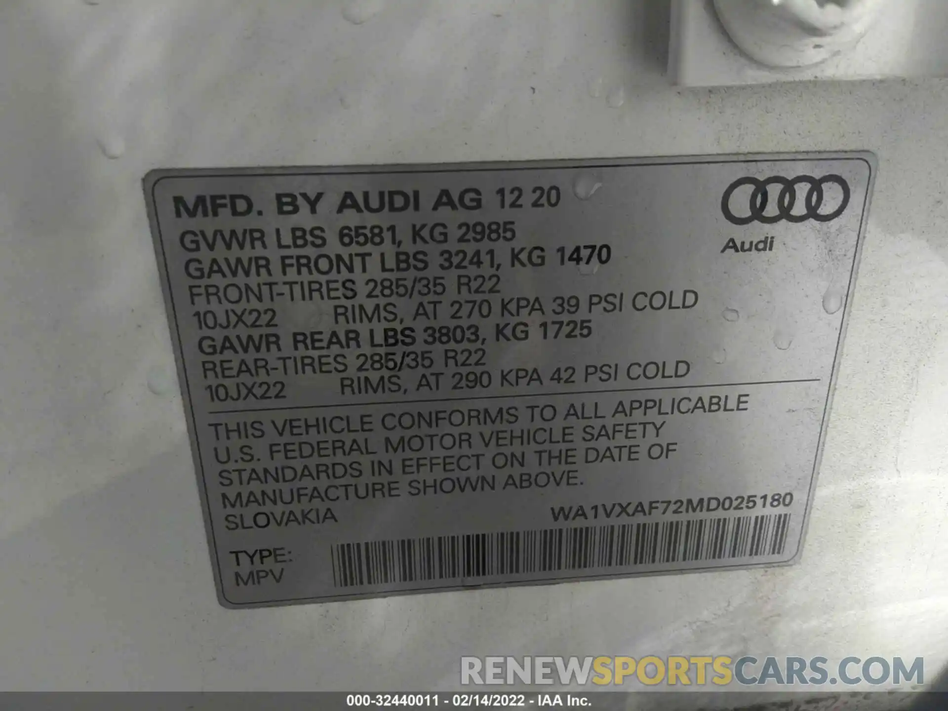 9 Фотография поврежденного автомобиля WA1VXAF72MD025180 AUDI Q7 2021