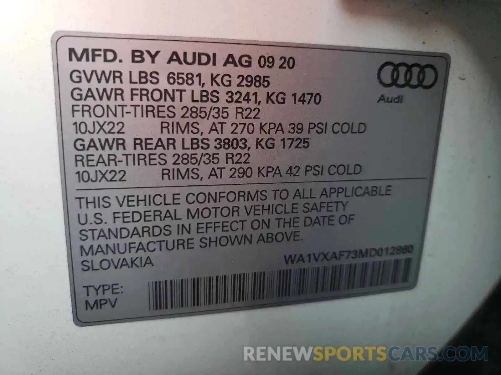 10 Фотография поврежденного автомобиля WA1VXAF73MD012860 AUDI Q7 2021