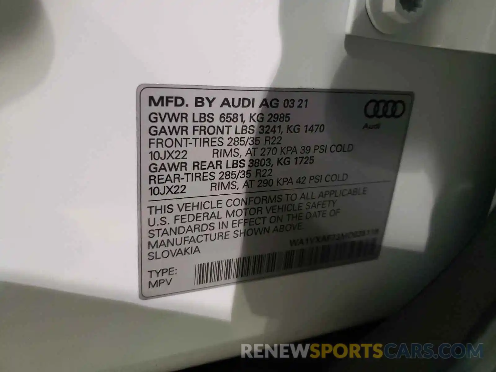 10 Photograph of a damaged car WA1VXAF73MD035118 AUDI Q7 2021