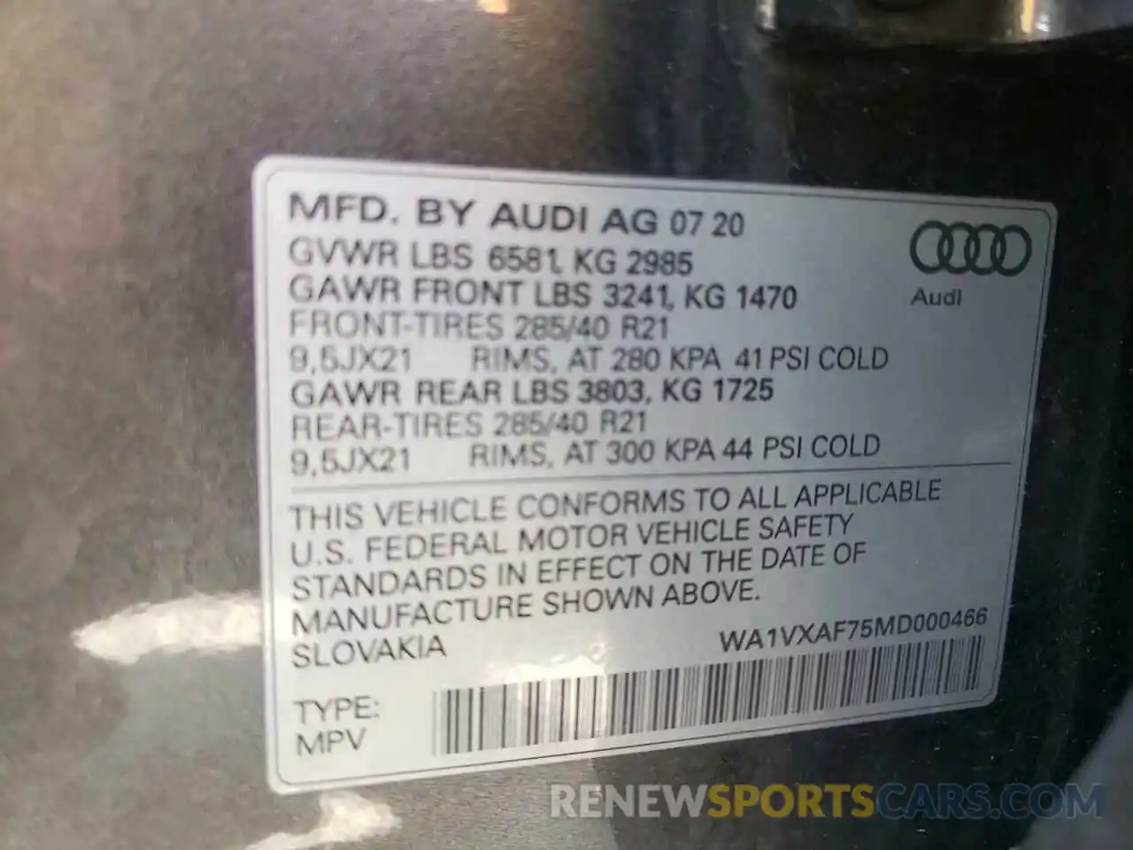 10 Photograph of a damaged car WA1VXAF75MD000466 AUDI Q7 2021