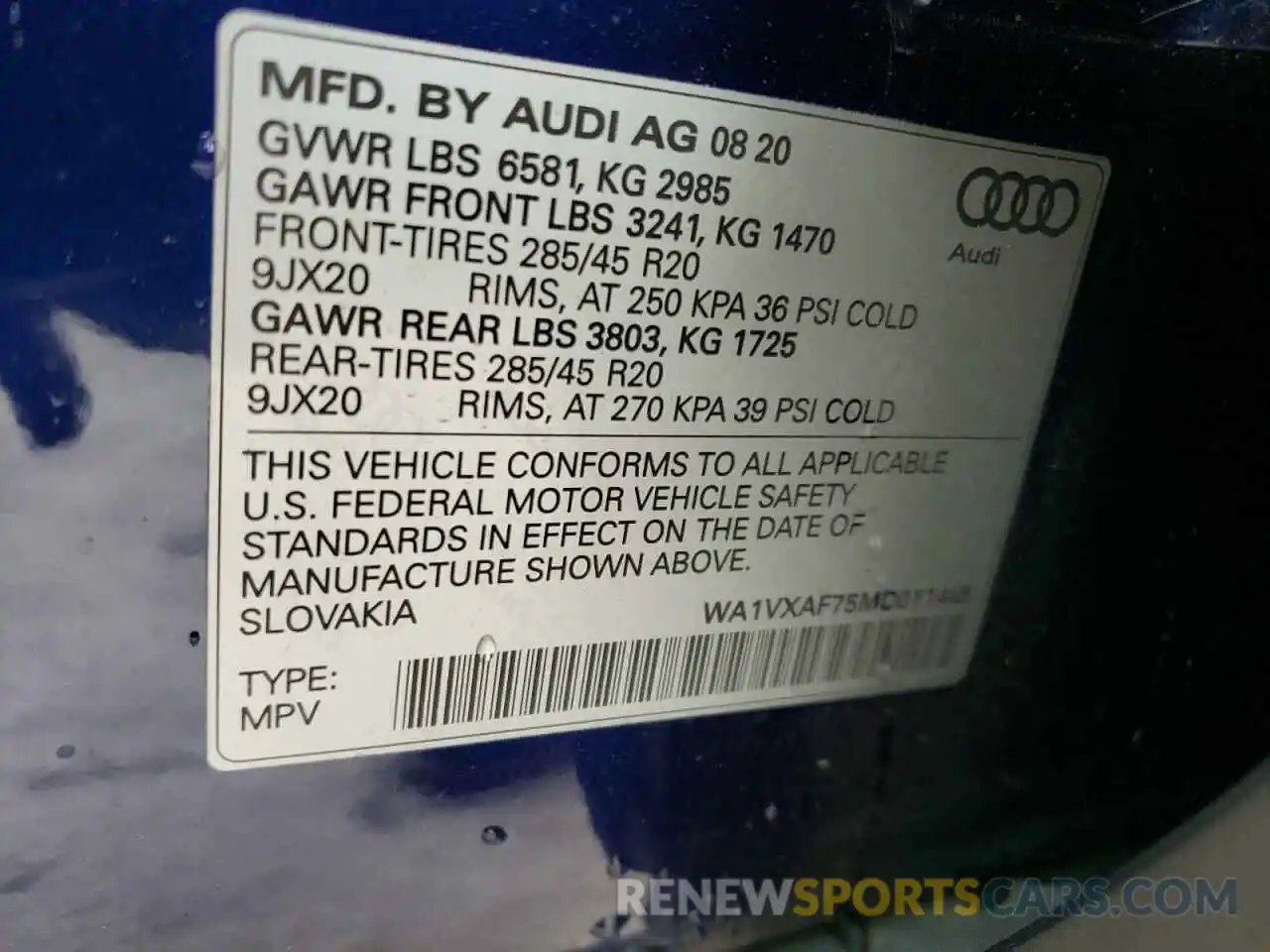 10 Photograph of a damaged car WA1VXAF75MD011449 AUDI Q7 2021