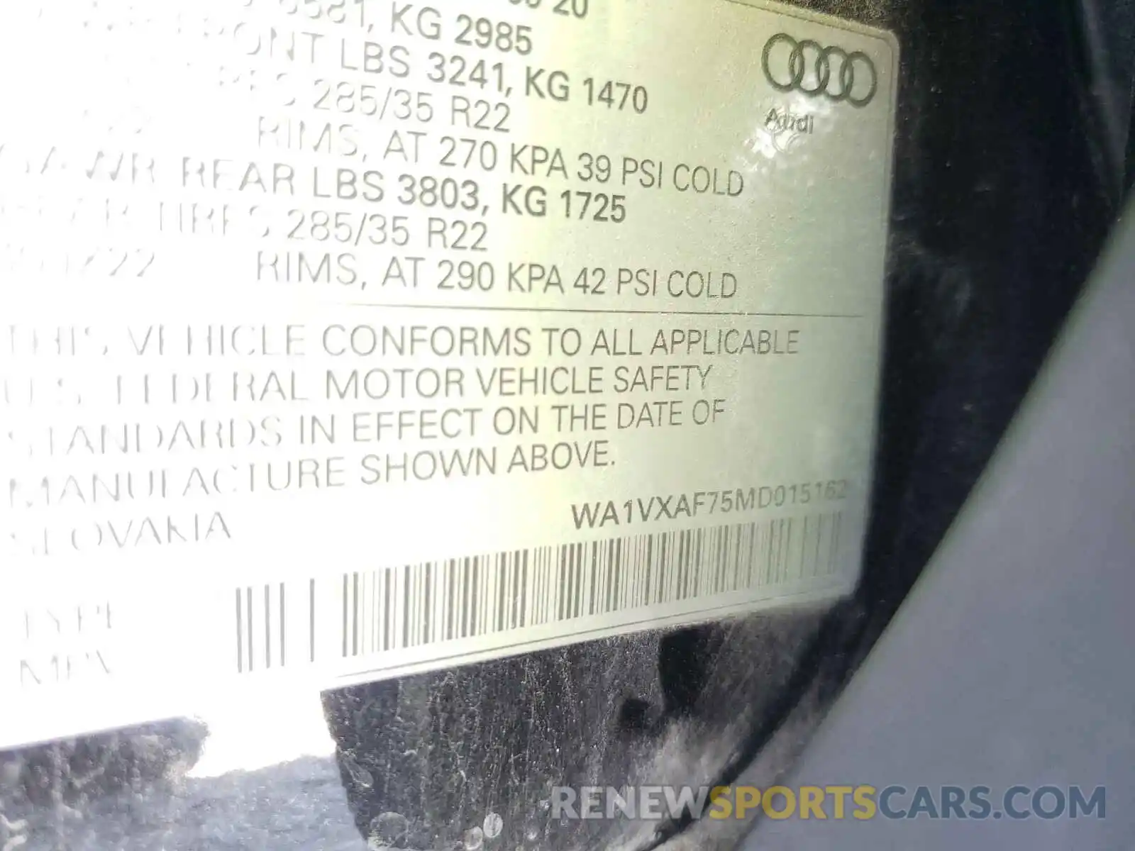 10 Photograph of a damaged car WA1VXAF75MD015162 AUDI Q7 2021