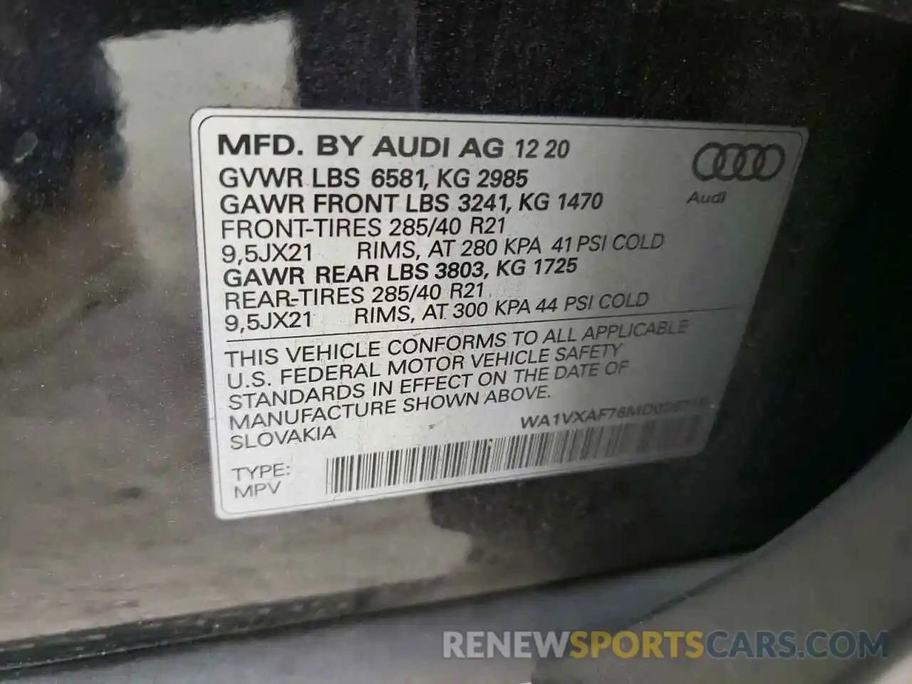 10 Photograph of a damaged car WA1VXAF76MD026719 AUDI Q7 2021