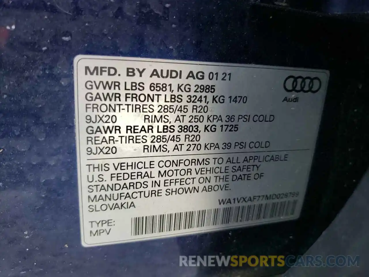 10 Photograph of a damaged car WA1VXAF77MD028799 AUDI Q7 2021