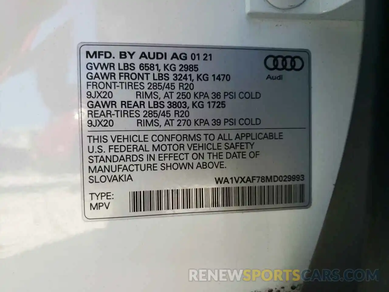 10 Фотография поврежденного автомобиля WA1VXAF78MD029993 AUDI Q7 2021